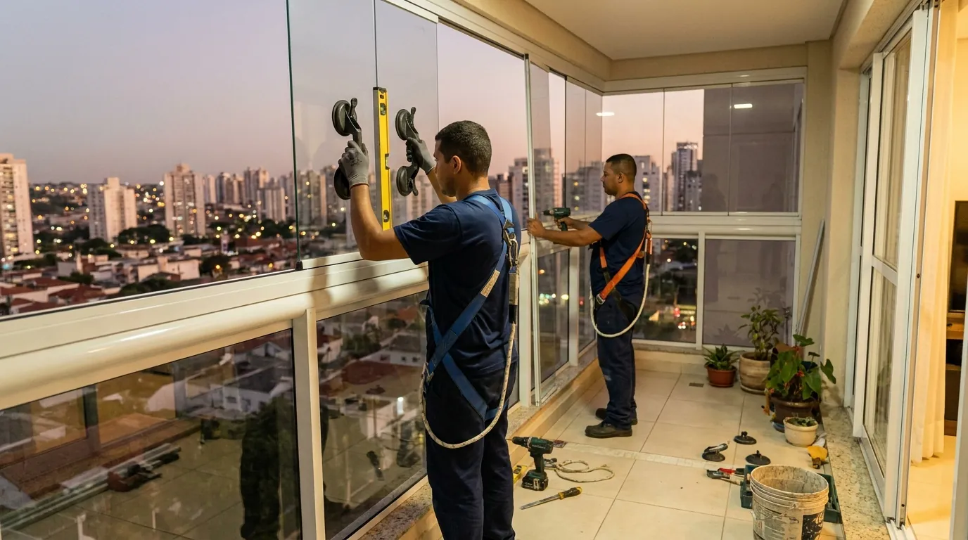 Divisória de vidro integrando ambientes da planta